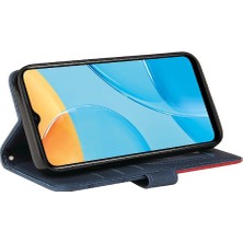 Mays Shop Oppo A15 Iki Renkli Dikiş Kickstand Koruyucu Pu Deri Flip Için Kılıf (Yurt Dışından)