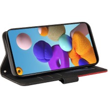 Mays Shop Samsung Galaxy A21 Için Kılıf Pu Deri Flip Folio Kılıf Kickstand Iki Renkli (Yurt Dışından)