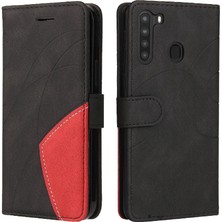 Mays Shop Samsung Galaxy A21 Için Kılıf Pu Deri Flip Folio Kılıf Kickstand Iki Renkli (Yurt Dışından)