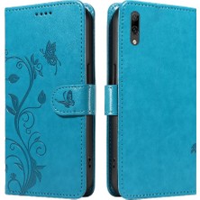 Mays Shop Huawei Huawei 2019 Için Flip Case Yüksek Kaliteli Deri Kabartmalı Kelebek ve (Yurt Dışından)