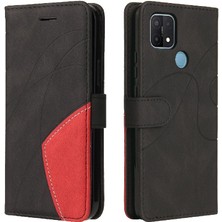 Mays Shop Oppo A15 Iki Renkli Dikiş Kickstand Koruyucu Pu Deri Flip Için Kılıf (Yurt Dışından)