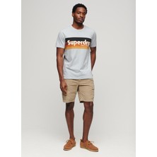 Superdry Bisiklet Yaka Baskılı Açık Mavi Erkek T-Shirt M1011904A2AD_CALI Strıped Logo T Sh