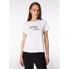 People By Fabrika Bisiklet Yaka Baskılı Beyaz Kadın T-Shirt SPBF4SL-TST5518