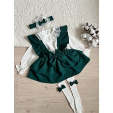 Trend Natural Kız Çocuk Bebek Askılı Etek Gömlek Bandana Çorap Takım Set