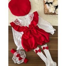Trend Natural Kız Çocuk Bebek Askılı Şort Gömlek Şapka Bandana Çorap Takım  Set