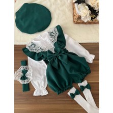 Trend Natural Kız Çocuk Bebek Askılı Şort Gömlek Şapka Bandana Çorap Takım  Set