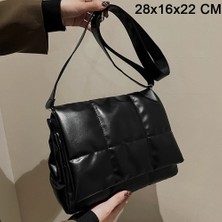 Kensen Shop Küçük Siyah Stil 33X10X22 cm Vintage Luxury Designer Totes Large Capacity Pu Leather Crossbody Handbag Women Solid Color Quilted Shoulder Messenger Bag (Yurt Dışından)