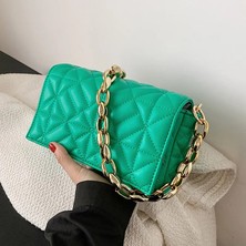 Kensen Shop Küçük Haki Stili 22CMX13CMX6CM Tasarımcı Ed Düz Renk Kalın Zincir Wome Için Kapitone Omuz Çantaları Yeni Moda Çantalar ve Çanta Debriyaj Flap Tote (Yurt Dışından)