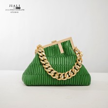Kensen Shop No.7 Tarzı 31X24X11CM 2022 Sıcak Satış Kadın Moda Düz Renk Eski Postacı Çantası Yüksek Li Pu Deri Zincir Çanta (Yurt Dışından)
