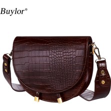 Kensen Shop Koyu Kahverengi Tarzı Buylor Kadınlar Lüks Omuz Çantaları Timsah Desen Çanta Kadın Crossbody Çanta Yarım Yuvarlak Pu Deri Messenger Çanta (Yurt Dışından)
