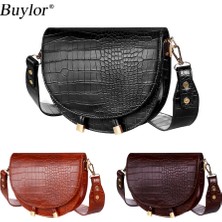 Kensen Shop Koyu Kahverengi Tarzı Buylor Kadınlar Lüks Omuz Çantaları Timsah Desen Çanta Kadın Crossbody Çanta Yarım Yuvarlak Pu Deri Messenger Çanta (Yurt Dışından)