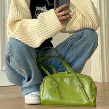 Kensen Shop Yeşil Stil 28X7X16CM Moda Kadın Yeşil Büyük Omuz Çantaları Pu Deri Kadın Çanta Çanta Büyük Kapasiteli Bayanlar Günlük Küçük Rahat Tote Bolso Mujer (Yurt Dışından)