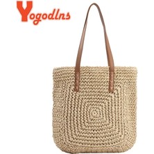 Kensen Shop Bej Stili3 Stili Yogodlns Yaz Büyük Kapasiteli Hasır Omuz Çantası Rattan Plaj Çantaları Dokuma Saplı Çanta Rahat Bayan Tote Alışveriş Çanta Debriyaj (Yurt Dışından)