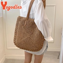 Kensen Shop Bej Stili3 Stili Yogodlns Yaz Büyük Kapasiteli Hasır Omuz Çantası Rattan Plaj Çantaları Dokuma Saplı Çanta Rahat Bayan Tote Alışveriş Çanta Debriyaj (Yurt Dışından)