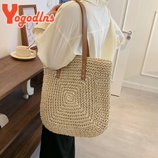 Kensen Shop Bej Stili3 Stili Yogodlns Yaz Büyük Kapasiteli Hasır Omuz Çantası Rattan Plaj Çantaları Dokuma Saplı Çanta Rahat Bayan Tote Alışveriş Çanta Debriyaj (Yurt Dışından)