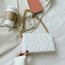 Kensen Shop Stil Beyaz Bir Stil Kadınlar Basit Düz Renk Omuz Koltukaltı Çantaları Moda Zinciri Küçük Üst Kolu Çanta Rahat Ekose Desen Bayanlar Omuz Çantası (Yurt Dışından)