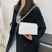 Kensen Shop Stil Beyaz Bir Stil Kadınlar Basit Düz Renk Omuz Koltukaltı Çantaları Moda Zinciri Küçük Üst Kolu Çanta Rahat Ekose Desen Bayanlar Omuz Çantası (Yurt Dışından)