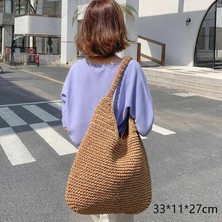 Kensen Shop No.32 Tarzı Gusure Dokuma Kamış Örgü Çanta Yuvarlak Hasır Omuz Çantası Küçük Plaj Çantaları Kadın Yaz Hollow El Yapımı Messenger Crossbody Çanta (Yurt Dışından)