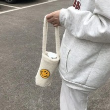 Kensen Shop Cow B Style Fashion Smiley Women Water Cup Shoulder Bag Soft Plush Portable Girls Student Bottle Bucket Bags Cute Cow Pattern Purse Handbags (Yurt Dışından)