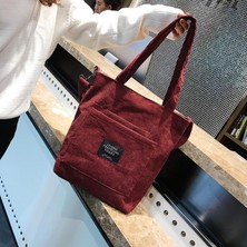 Kensen Shop Bordo Tarzı Kadın Kadife Omuz Çantaları Çizgili Kumaş Kumaş Çanta Rahat Zip Tote Kanvas Crossbody Çanta Bayanlar Için Sevimli Alışveriş Çantası (Yurt Dışından)