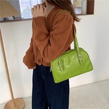 Kensen Shop Retro Yeşil Tarzı 28X7X16CM Moda Kadın Yeşil Büyük Omuz Çantaları Pu Deri Kadın Çanta Çanta Büyük Kapasiteli Bayanlar Günlük Küçük Rahat Tote Bolso Mujer (Yurt Dışından)