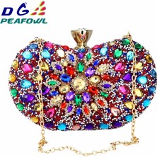 Kensen Shop Kırmızı Karışık Stil Dg Peafowl 5 Renkler Iki Taraflı Lüks Kristal Çiçek Debriyaj Zincir Çanta Akşam Kadın Elmas Düğün Omuz Cüzdan Çanta Çanta (Yurt Dışından)
