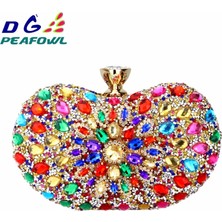 Kensen Shop Kırmızı Karışık Stil Dg Peafowl 5 Renkler Iki Taraflı Lüks Kristal Çiçek Debriyaj Zincir Çanta Akşam Kadın Elmas Düğün Omuz Cüzdan Çanta Çanta (Yurt Dışından)