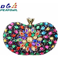 Kensen Shop Kırmızı Karışık Stil Dg Peafowl 5 Renkler Iki Taraflı Lüks Kristal Çiçek Debriyaj Zincir Çanta Akşam Kadın Elmas Düğün Omuz Cüzdan Çanta Çanta (Yurt Dışından)