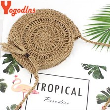 Kensen Shop Bej Tarzı5 Tarzı Yogodlns Yuvarlak Yumuşak Kağıt Halat Omuz Çantası Püskül Yaz Plaj El Yapımı Crossbody Çanta Kadın Hollow Hasır Çanta Daire Rattan Çanta (Yurt Dışından)