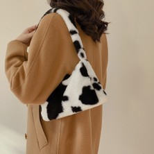 Kensen Shop Deve Çiçeği Stili 2021 Winter Cow Print Underarm Bags For Women Soft Pluk Leopard Small Shoulder Bags Female Warm Fluffy Tote Bags Bolsas (Yurt Dışından)