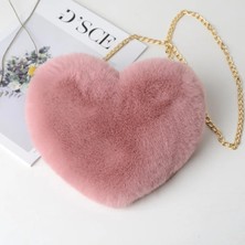 Kensen Shop Sıcak Pembe Tarzı Moda Kadın Kalp Şeklinde Çanta Sevimli Kawaii Faux Kürk Crossbody Çanta Cüzdan Çanta Peluş Zincir Omuz Çantası Bayan Çanta (Yurt Dışından)