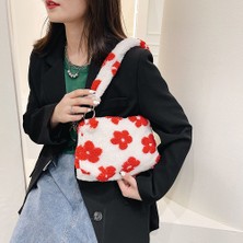 Kensen Shop Inek Baskı D Stili Ins Moda Kadın Çiçek Baskı Küçük Omuz Çantaları Yeni Kış Peluş Koltukaltı Çanta Kadın Kabarık Bez Çantalar Seyahat Çantaları (Yurt Dışından)