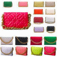 Kensen Shop Pembe Tarzı Plastik Zincir Kadınlar Için Moda Tasarım Omuz Çantası Pu Deri Crossbody Çanta Bayan Küçük Çanta Çanta Tasarım Messenger Çanta Küçük Flap (Yurt Dışından)
