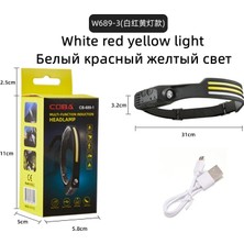 Xiyu Shop W689-3-3 Dahili Pil Torchlu Cob LED Far Indüksiyon Far USB Şarj Edilebilir Far Torch Çoklu Aydınlatma Modları Çalışması (Yurt Dışından)