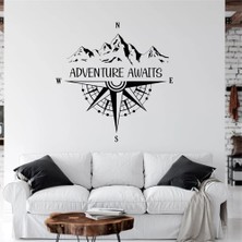 Longbang Shop Gri Tarzı 42X43CM Macera Bekliyor Duvar Çıkartması Dağ Pusula ile Seyahat Sanat Denizcilik Ev Dekor Odası Yatak Odası Duvar Sticker Çıkarılabilir Duvar (Yurt Dışından)