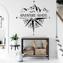 Longbang Shop Gri Tarzı 42X43CM Macera Bekliyor Duvar Çıkartması Dağ Pusula ile Seyahat Sanat Denizcilik Ev Dekor Odası Yatak Odası Duvar Sticker Çıkarılabilir Duvar (Yurt Dışından)