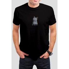 T-35 Kedi Baskılı Siyah Unisex Tişört C375