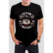 T-35 Motorcu Köpek Baskılı Siyah Unisex Tişört C366