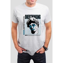 T-35 Overthinking Baskılı Beyaz Unisex Tişört C368