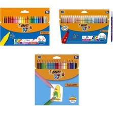 Bic Kids Kuru Boya 24 Lü +Pastel Boya 24 Lü+Keçeli Kalem 24 Lü