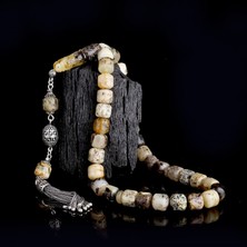 İnan Tesbih 925 Ayar Gümüş Püsküllü Karışık Renk Kök Kaya Damla Kehribar Tesbih