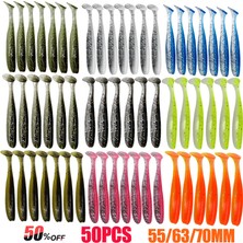 Tlg Shop E-50PCS Tarzı 55MM mm Yumuşak Balıkçılık Cazibesi Yapay Silikon Alabalık Shad Sazan Solucan Batan Yemler T Kuyruk Jig Wobblers Balıkçılık Lures Mücadele (Yurt Dışından)