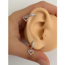 Ares Collection Zirkon Taşlı Kalp Sallantılı 1 Adet Halka Helix Kıkırdak Lobe Uyumlu Piercing Küpe