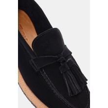 Be Style  Truff Püskül Detaylı Siyah Süet  Deri Kadın Loafer