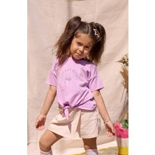 Luess Kız Çocuk Mor %100 Pamuk Baskılı Tişört (3-4 Yaş 8-9 Yaş)