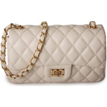 Nas Bag Kadın Çapraz Çanta Kapitone Zincir Detaylı - Krem