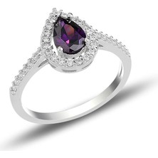Söğütlü Silver Gümüş Rodyumlu Ametis Taşlı Damla Modeli Yüzük SGTL11004MOR