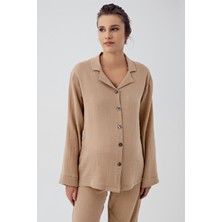 Artış Collection Çift Katlı Müslin Pamuklu Ayarlanabilir Yüksek Bel Düğmeli Gömlek Yaka Hamile Pijama Takım M210