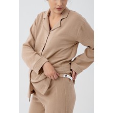 Artış Collection Çift Katlı Müslin Pamuklu Ayarlanabilir Yüksek Bel Düğmeli Gömlek Yaka Hamile Pijama Takım M210