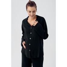 Artış Collection Çift Katlı Müslin Pamuklu Ayarlanabilir Yüksek Bel Düğmeli Gömlek Yaka Hamile Pijama Takım M210